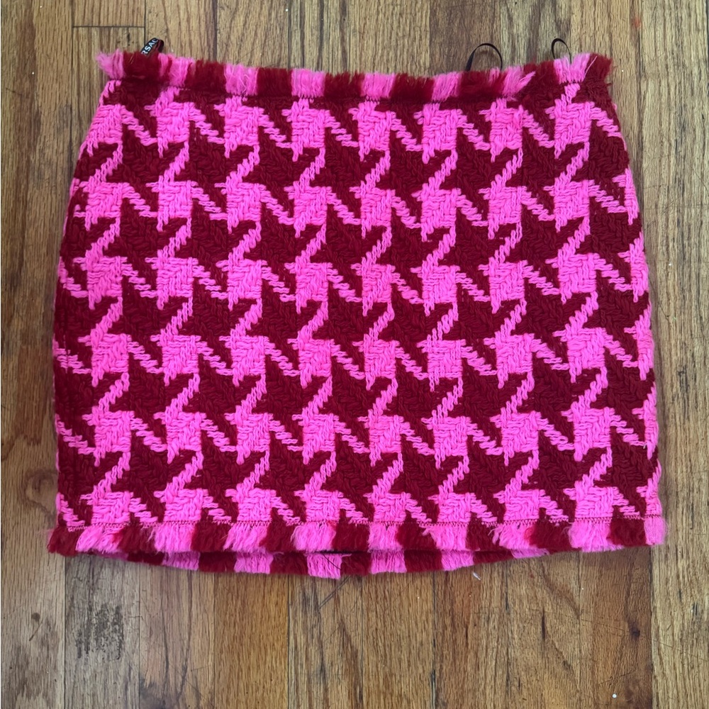 Versace Pink and Red Houndstooth Mini Skirt